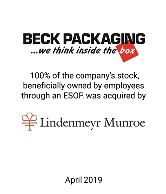 Lindenmeyr Munroe Acquires the Outstanding Stock of Beck Holding Corporation