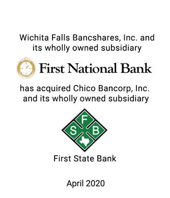 Griffin Advises Wichita Falls Bancshares, Inc. in its Merger with Chico Bancorp, Inc.