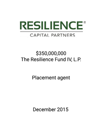 Resilience Capital Partners Closes The Resilience Fund IV at its $350 Million Hard Cap and Was Oversubscribed