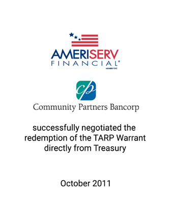 Griffin Serves as Investment Banker for the AmeriServ Financial Valuation and the Community Partners Bancorp Valuation