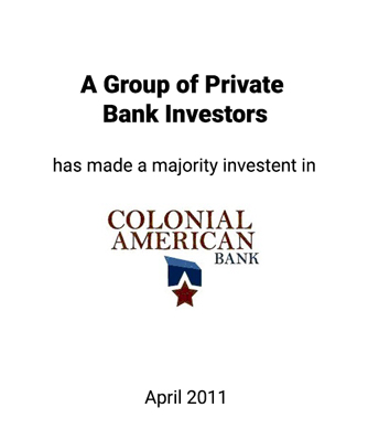 Griffin Serves as Advisor to Colonial American Bank in its Placement of Common Equity