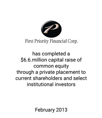 Griffin Serves as Exclusive Financial Advisor and Placement Agent to First Priority Financial Corp.