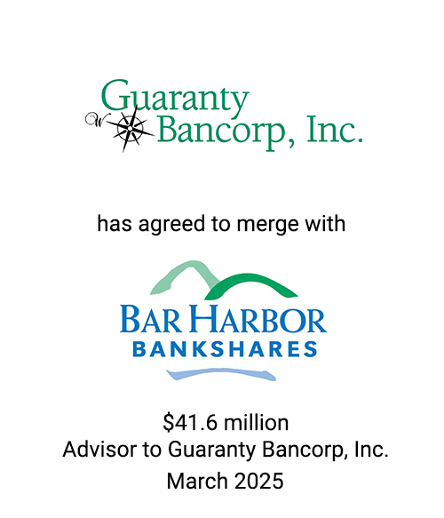 Griffin Serves as Exclusive Financial Advisor to Guaranty Bancorp, Inc. in Pending Merger with Bar Harbor Bankshares